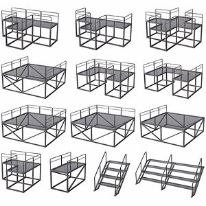 3D Set of 13 Modular Military Platforms