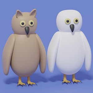 Cartoon Owl and Snowy Owl 3D model