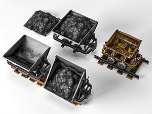 3D Rusty Mining Ore Carts with Coal Collection 3D Model
