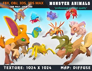 Low Poly Monster Cartoon Collection 04 Animated - Game Ready
