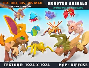 Low Poly Monster Cartoon Collection 04 Animated - Game Ready