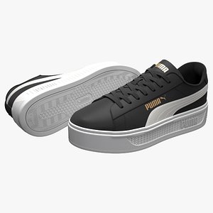 Puma Smash 3 Platform Black Leather Sneakers 3D model