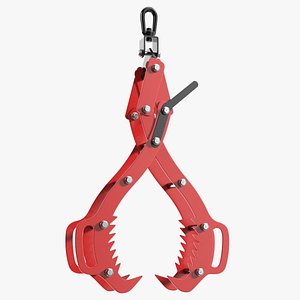 3D model Serrated Log Lifter Tongs Red Rigged