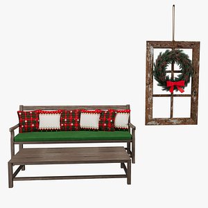 3D Wood bench christmas decoration