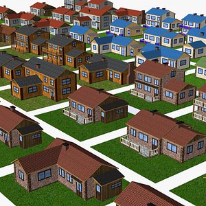 3D collection of 6 x 9 houses in different styles model