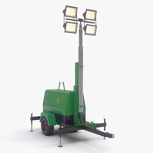 3D PBR Mobile Light Tower Generator B - Green