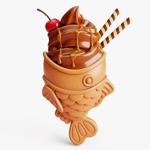 3D Chocolate Taiyaki Ice Cream Stylized