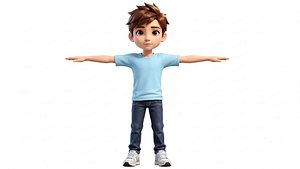 Stylized Cartoon Teen Boy Character Rigged  Animated Game Ready 3D Character 3D model