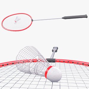 Badminton Racket and Shuttlecock - Red 3D model