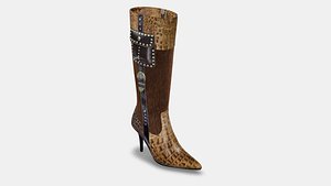 Crocodile leather realistic women heeled boot