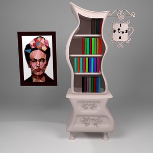 free cartoon bookshelf frida books 3d model
