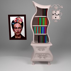cartoon bookshelf with Frida