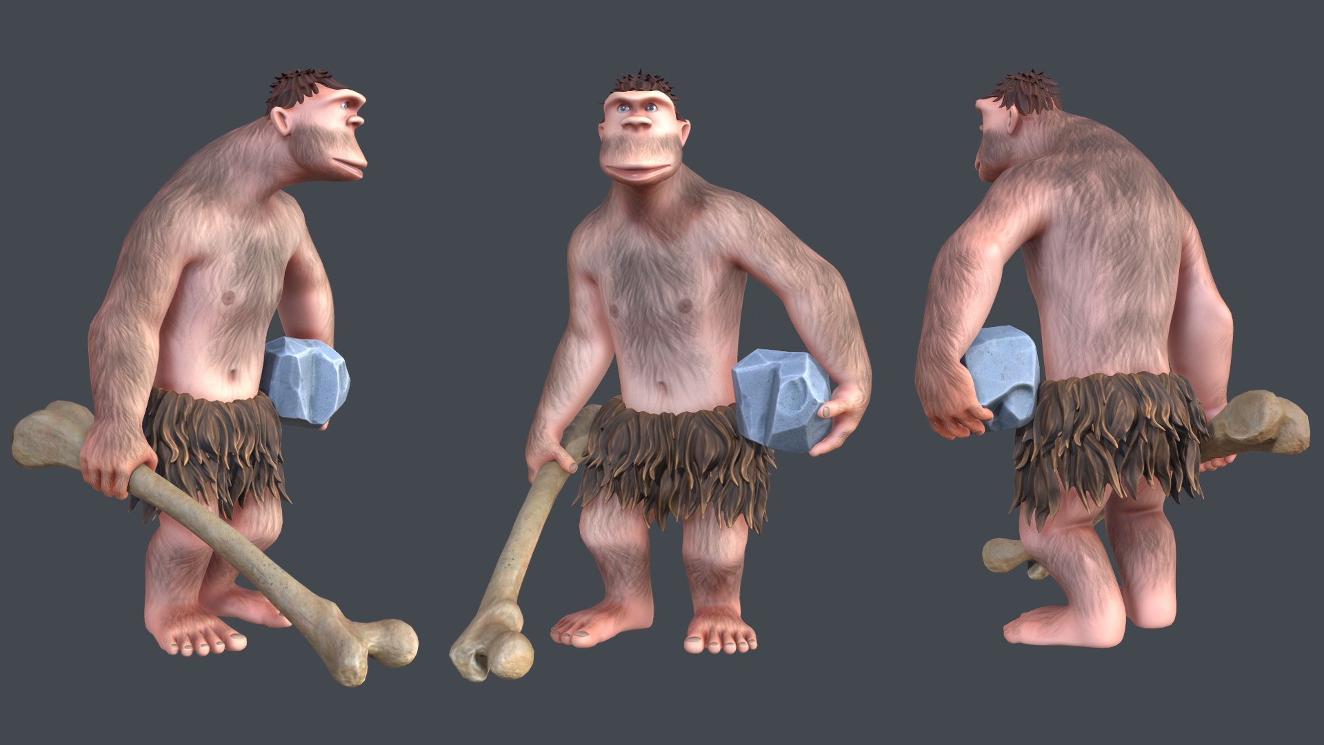 3D Cartoon Neanderthal Character Rigged - TurboSquid 1372869