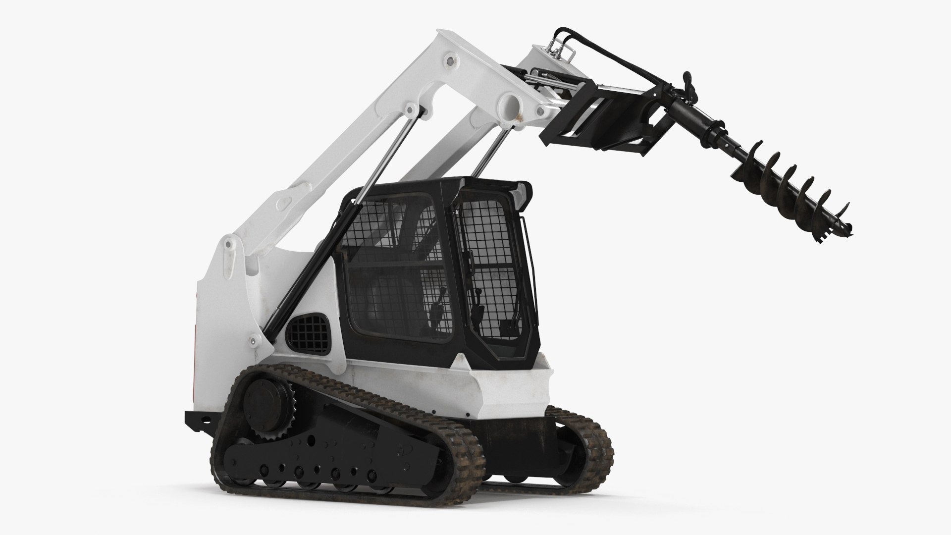 Track Skid Steer with Post Hole Auger Rigged 3D model preview