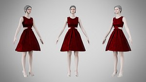 3D Dress 33 Burgundy Velvet With Design