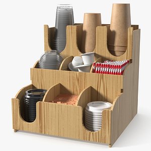 Coffee Station Organizer with Cups and Lids Wood model