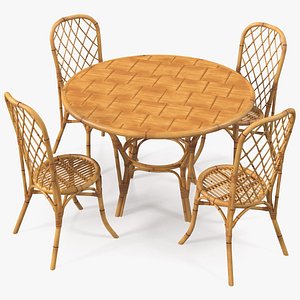Bamboo Dining Table with Chairs Set
