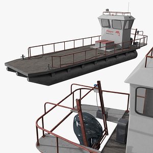 3D Flipper Deck Barge with Railing and Yamaha Outboard Gray