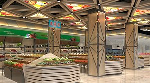 3D Supermarket convenience store shopping mall Rt-mart small sales department shelf container fruit sto