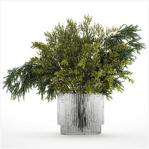 Bouquet Of Branches With Green Leaves In A Vase 441 3D model