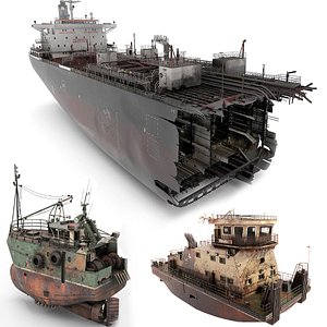 collection of wrecked ships 3D model