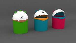 Low Poly Street Trash Can with PBR Textures 3D model