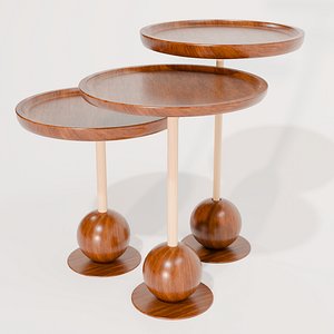 Side Table 05 Modern Orb Base Nesting Side Tables - Sculptural Wood  Brass 3-Piece Set model