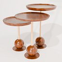 Side Table 05 Modern Orb Base Nesting Side Tables - Sculptural Wood  Brass 3-Piece Set