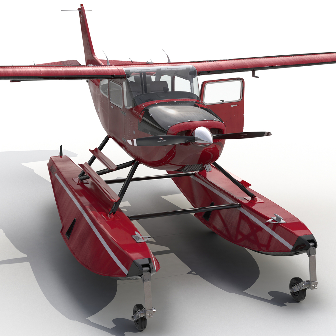 3d model cessna 172 red seaplane