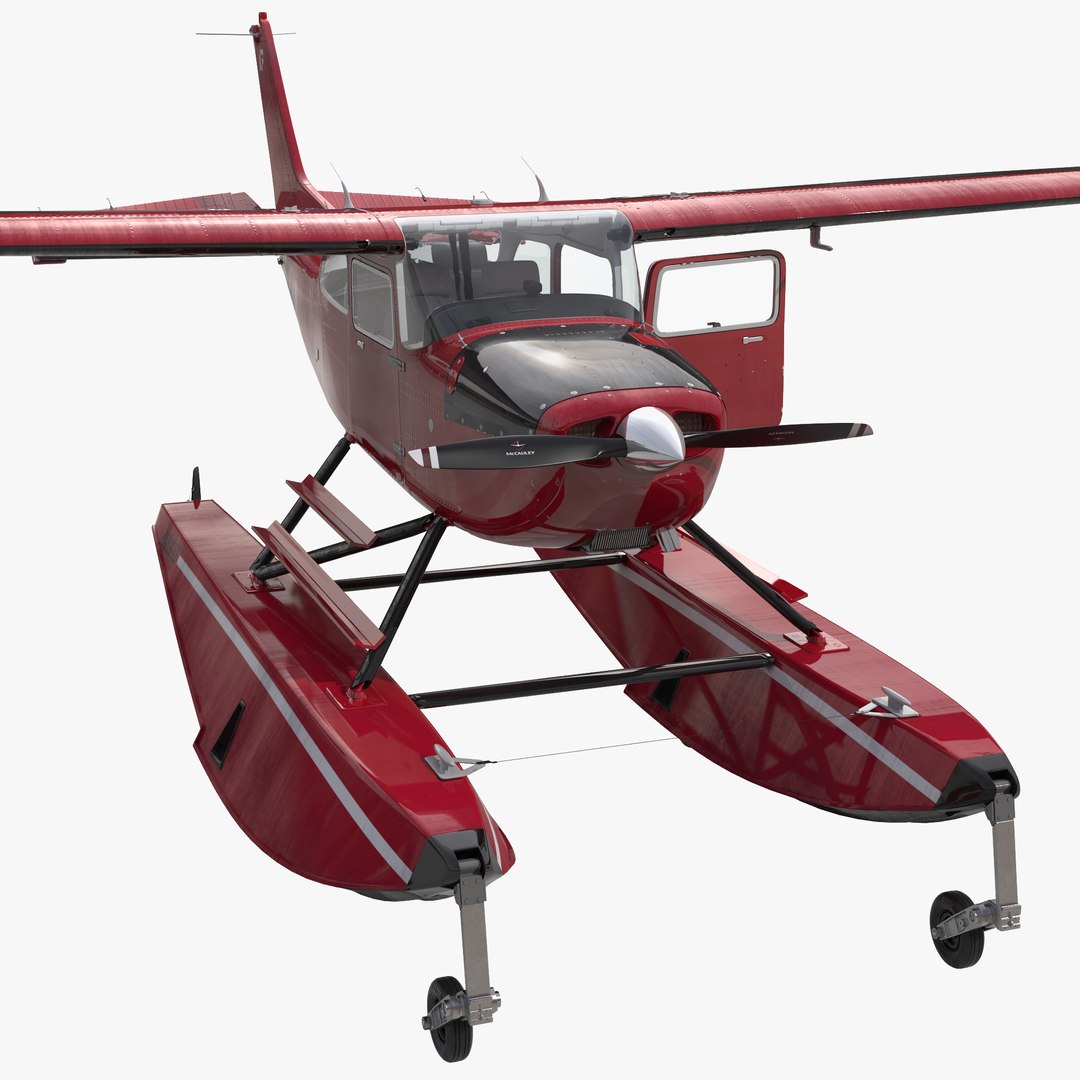 Cessna 172 Red Seaplane Rigged 3D model preview