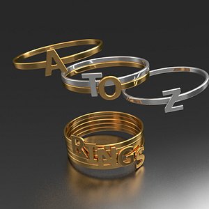 32 alphabet badge rings 3D model