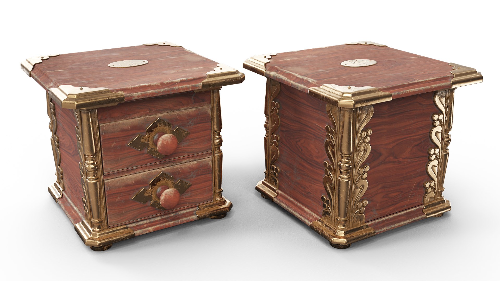 Vintage Decorative Jewelry Chest Ornate Brown Gold 3D model preview