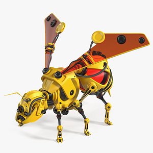3D Robot Bee Yellow Rigged for Cinema 4D