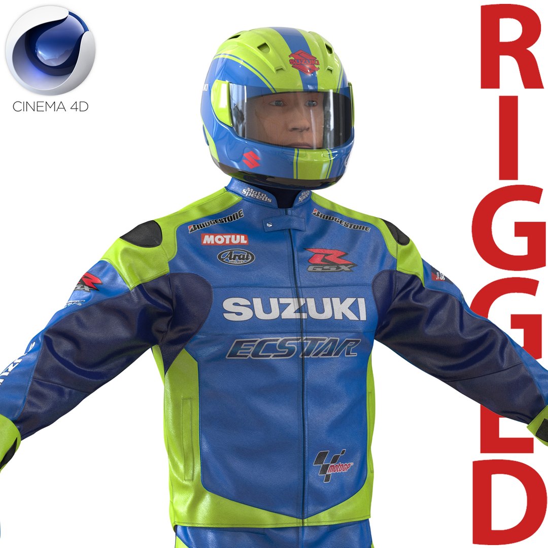 Motorcycle Rider Rigged for Cinema 4D 3D model preview