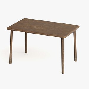 Rectangular Wooden Dining Table - Old and Damaged 3D model