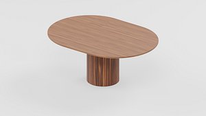 Oval Dining Table with Rounded Edge and Ribbed Pedestal