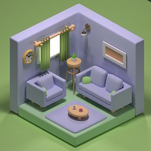 3D Isometric Stylized Living Room 3D Model