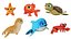 Cartoon Sea Creatures Collection 6 in 1 3D model