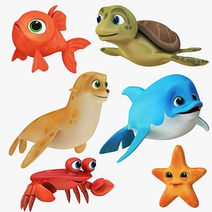 Cartoon Sea Creatures Collection 6 in 1 3D model