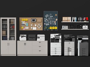 Office Printer And Storage Cabinet Props Set model