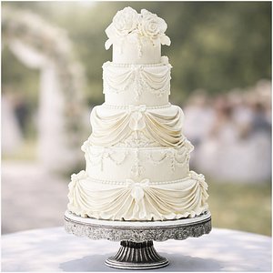 Wedding cake ruffle decor pastry bows flowers 3D model
