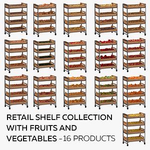 Retail Shelf 02 01 Collection with Fruits and Vegetables - 16 Products 3D model