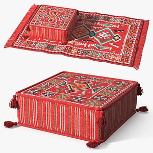 Oriental Floor Rug with Majlis Ottoman Red 3D model