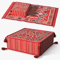Oriental Floor Rug with Majlis Ottoman Red
