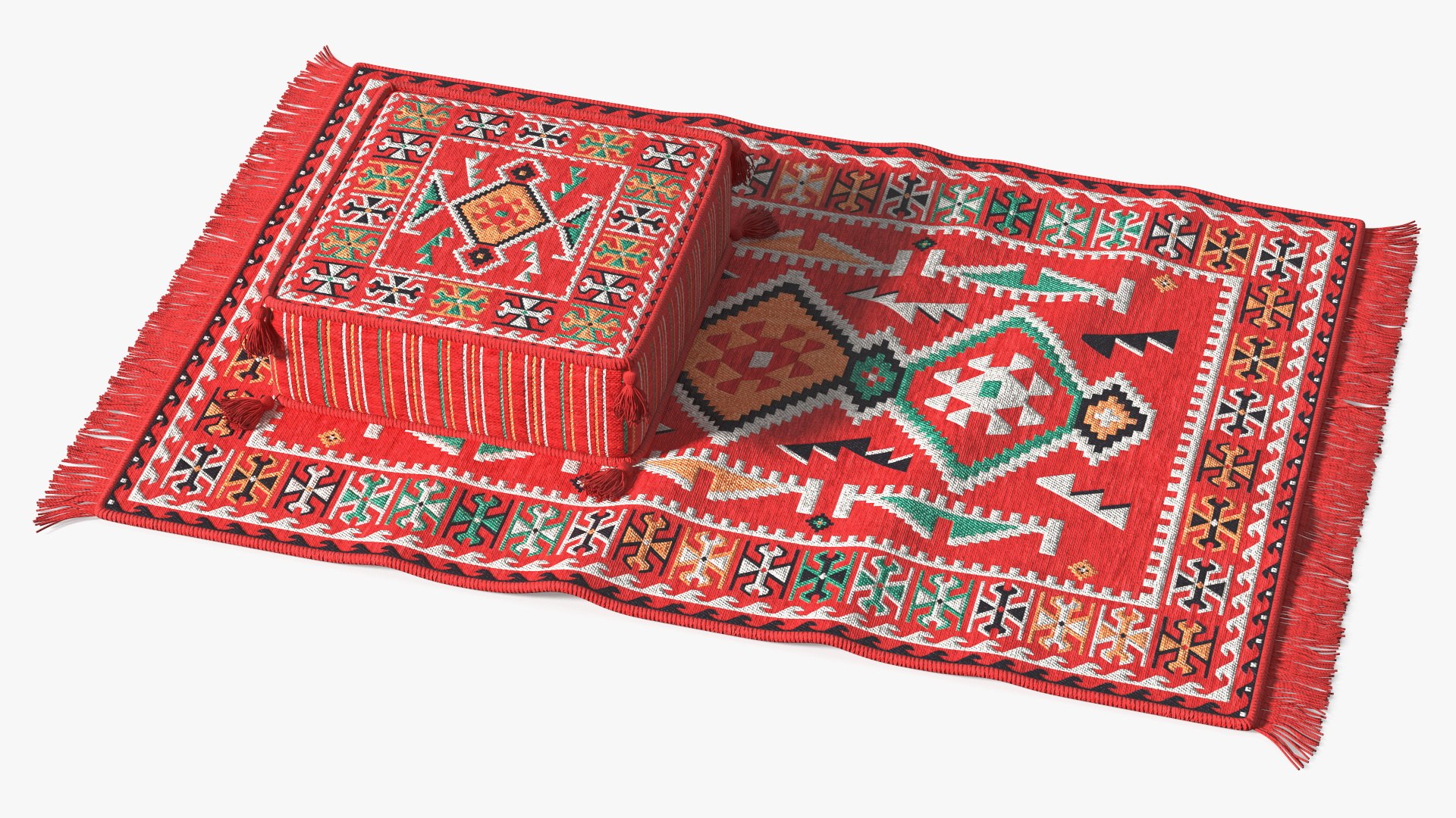 Oriental Floor Rug with Majlis Ottoman Red 3D model preview