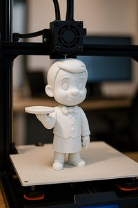 Cartoon Waiter Character 3D Print Model Bow Tie Tray Figurine 3D print model