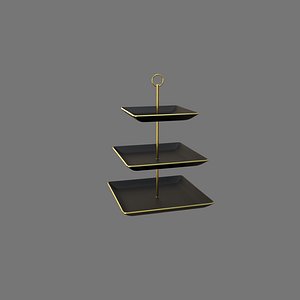 3D Black Square Plate Stand black plastic  golden model