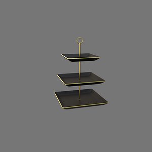 Black Square Plate Stand black plastic golden