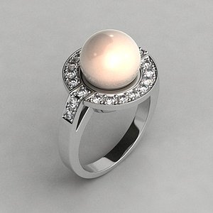 Ring with diamonds and perl