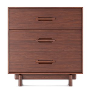 3D West Elm Collins Solid Wood 3-Drawer Dresser